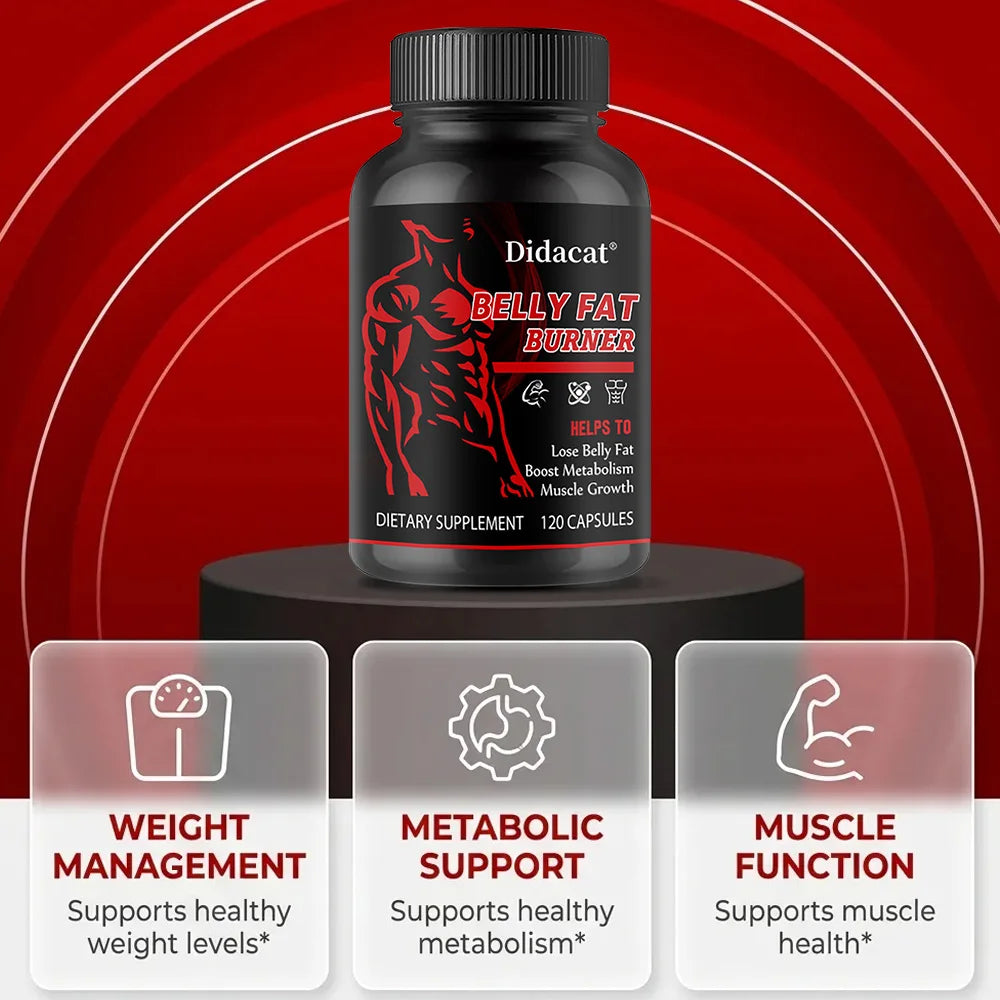Stimulant-Free Men's Belly Fat Burner Capsules, Boost Metabolism, Burn Stubborn Fat, Tighten Abs, Preserve Muscle, Caffeine-Free
