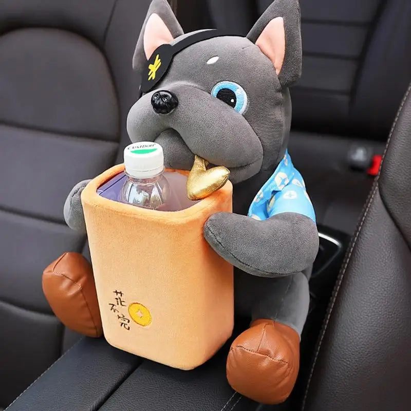 Cartoon Dog Car Tissue Holder With Trash Can 2 In 1 Tissue Box Doggie Car Trash Can Garbage Bag Auto Interior Storage Accessory