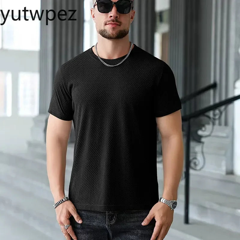 Outdoor Hiking Fitness Sports Running T-shirt Men Summer Ice Silk Thin Top Reflective Printing Quick Dry Breathable T-shirt 6XL