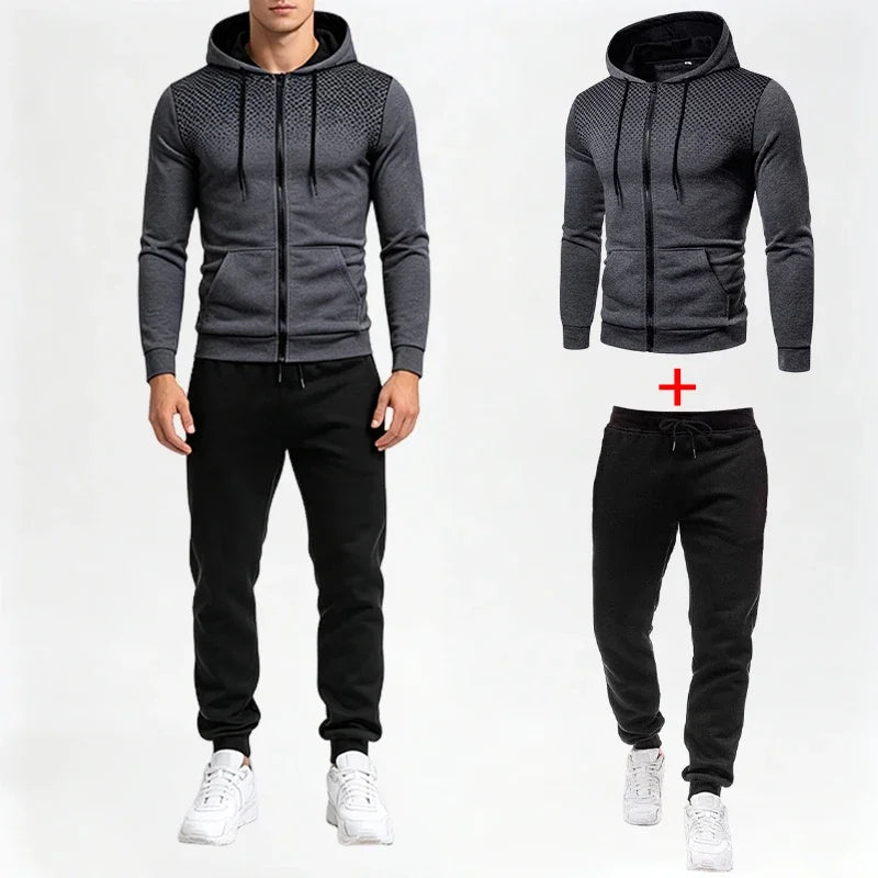 Men's Set/Coat/Pants 2026 Fashion Tracksuit Zipper Hooded Coat & Sweatpants Autumn Winter Daily Casual Sports Jogging Sportswear