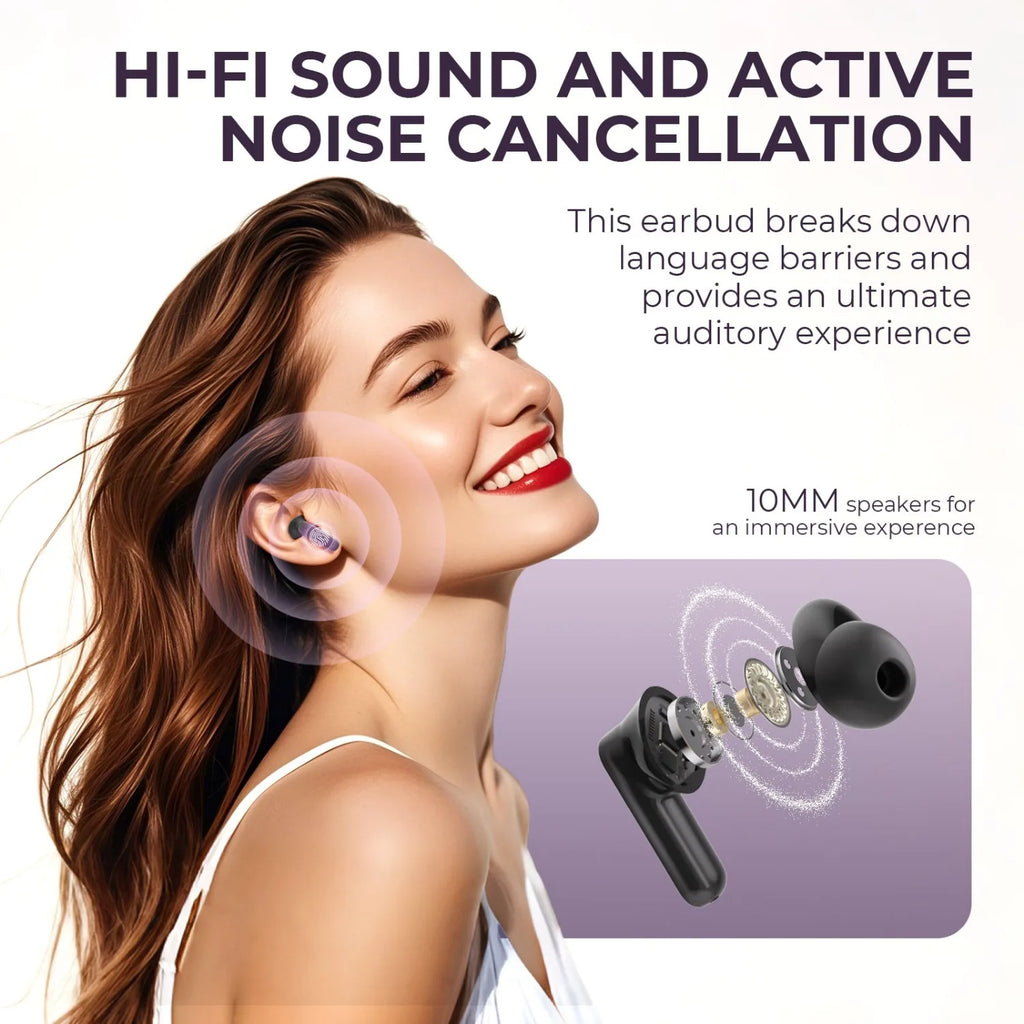 2PCS Touch Screen Translation Headphones 144 Languages Two-Way Real Time Translator Headsets Travel Business Bluetooth Earbuds