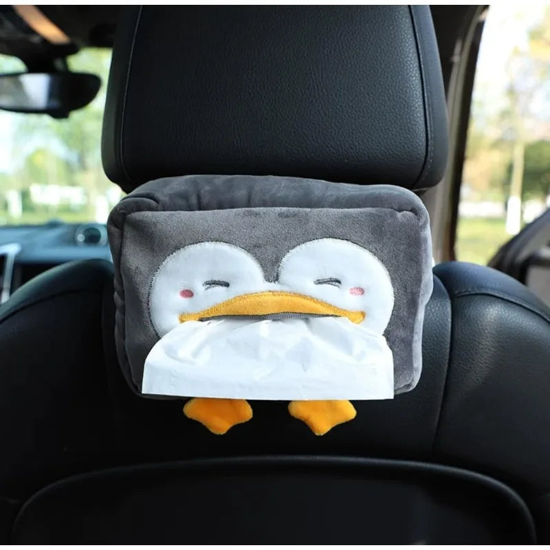Car Cartoon Penguin Seatback Hanging Tissue Holder Armrest Box Decor