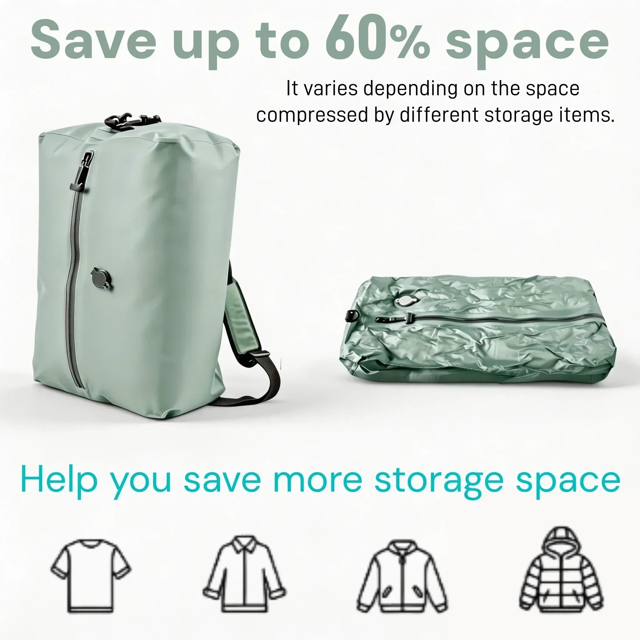 Travel Vacuum Compression Bags IP67 Waterproof PU Nylon Clothes Organizer USB Electric Pump 34L Space Saver Green Black