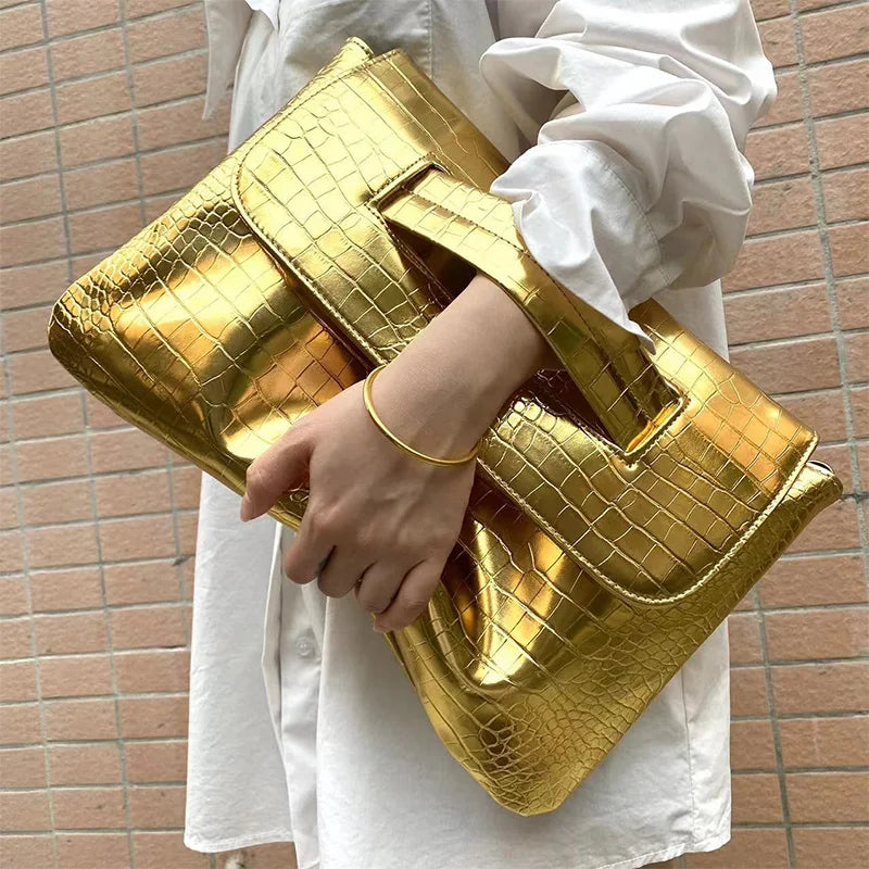 Fashion New Storage Bag Document Bagluxury Crocodile Pattern Women's Briefcase,large Capacity Solid,ladies Simple Clutch Bag