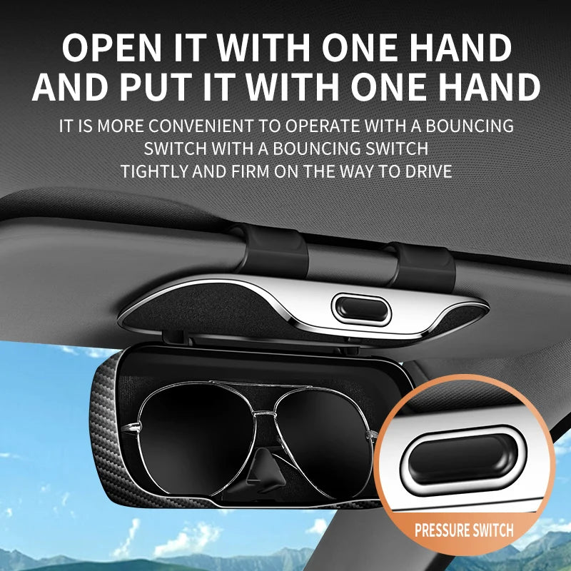 Car Sun Visor Glasses Case One-Hand Operation Racing Style Car Glasses Box Anti-Scratch Velvet Interior Car Interior Accessory