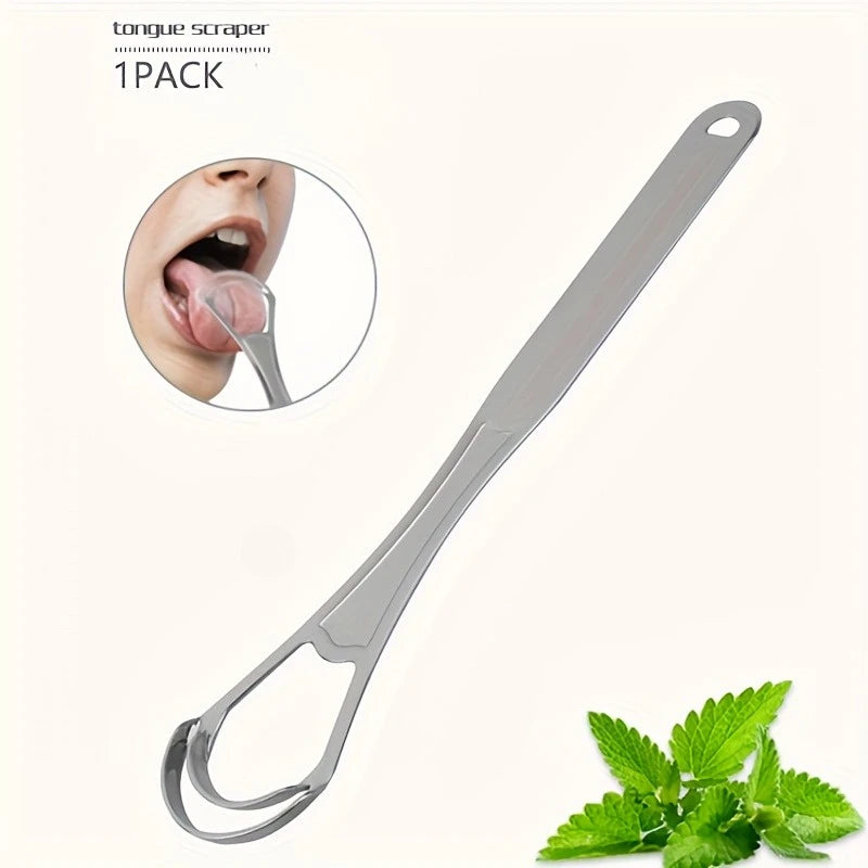 Double-layer Tongue Cleaner Brush with Stainless Steel Deep Cleaning Bristles & Fresh Breath Tips Tongue scraping