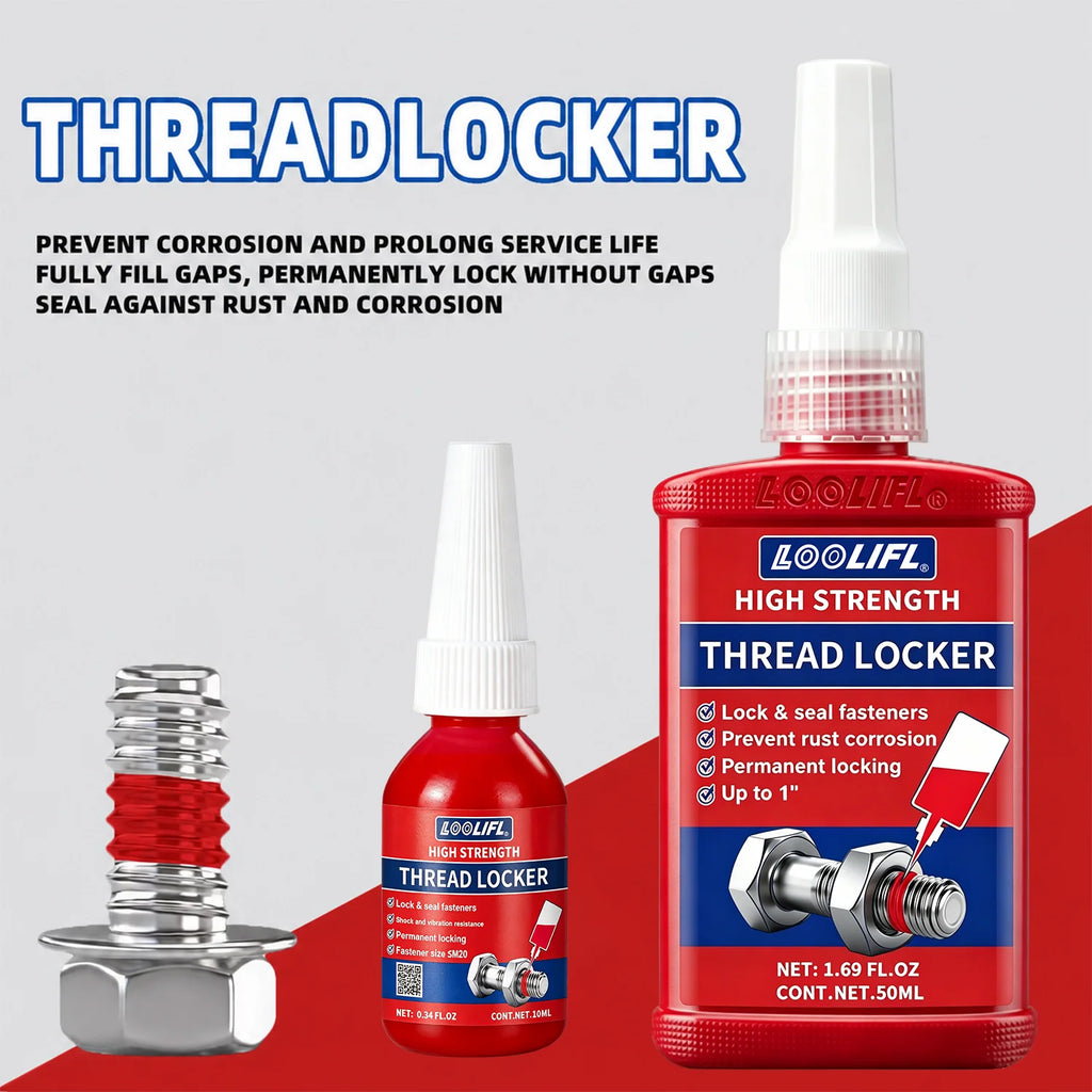 LOOLIFL 271 Red Thread Locker High Strength Removable Screw Lock Glue, Anti-Vibration Anti-Rust Sealant Metal Fasteners Bolts
