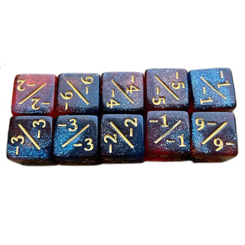 10Pcs D6 Dice 6 Side Counters +1/-1 Square Digital 16mm Cube for Funny Table Board Gaming Math Teaching Arithmetic Study