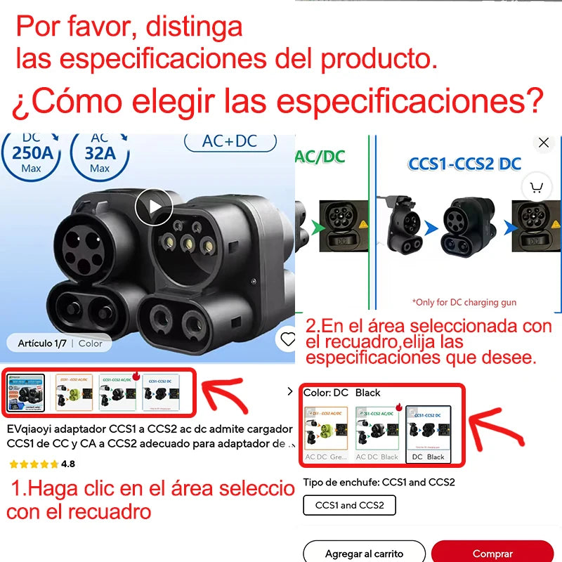 EVqiaoyi CCS1 to CCS2 Adapter Supports AC and DC 400A 1000V a CCS2 Suitable Fast Charging Adaptador