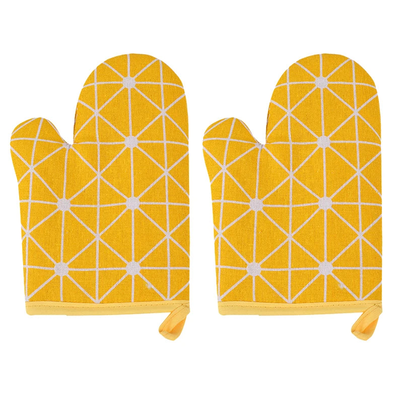 2PCS high-temperature resistant oven gloves, anti scalding, anti slip, thickened cotton and linen insulation gloves, household m