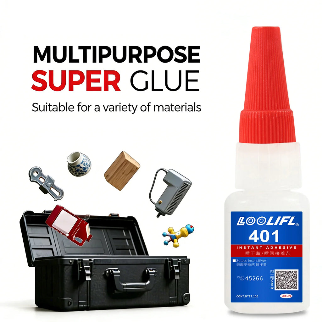 LOOLIFL 401 Super Glue 5×20g, Liquid Glue10s Fast Drying Cyanoacrylate Adhesive, Strong Bond for Plastic Metal Wood Ceramic Repa