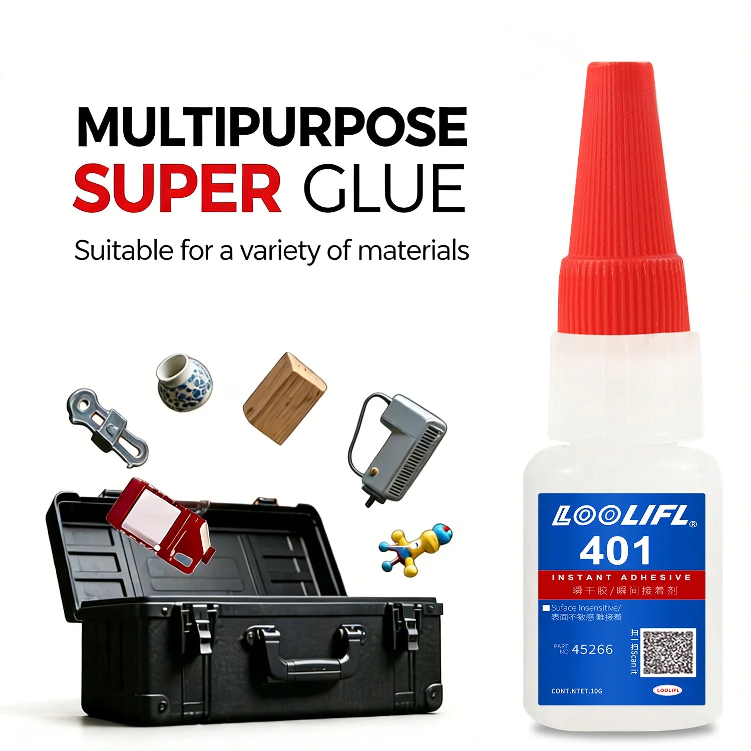 LOOLIFL 401 Super Glue 5×20g, Liquid Glue10s Fast Drying Cyanoacrylate Adhesive, Strong Bond for Plastic Metal Wood Ceramic Repa