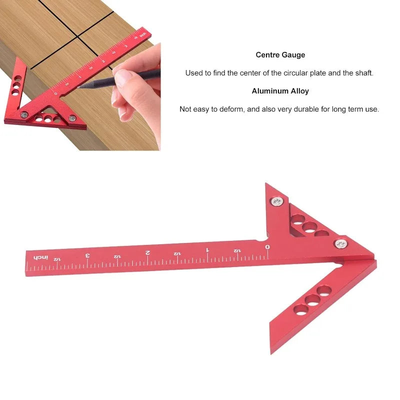 45/90 Degree Center Finder Woodworking Square Right Angle Line Gauge Aluminum Center Scribe Carpenter Ruler Wood Measuring Tool