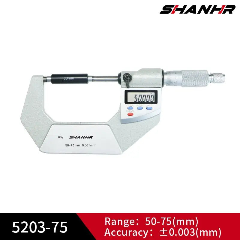 SHANHR 0-25mm Digital Micrometer Metric Inch Conversion ABS Function Large LCD Display Precision Micrometer Measuring Tool