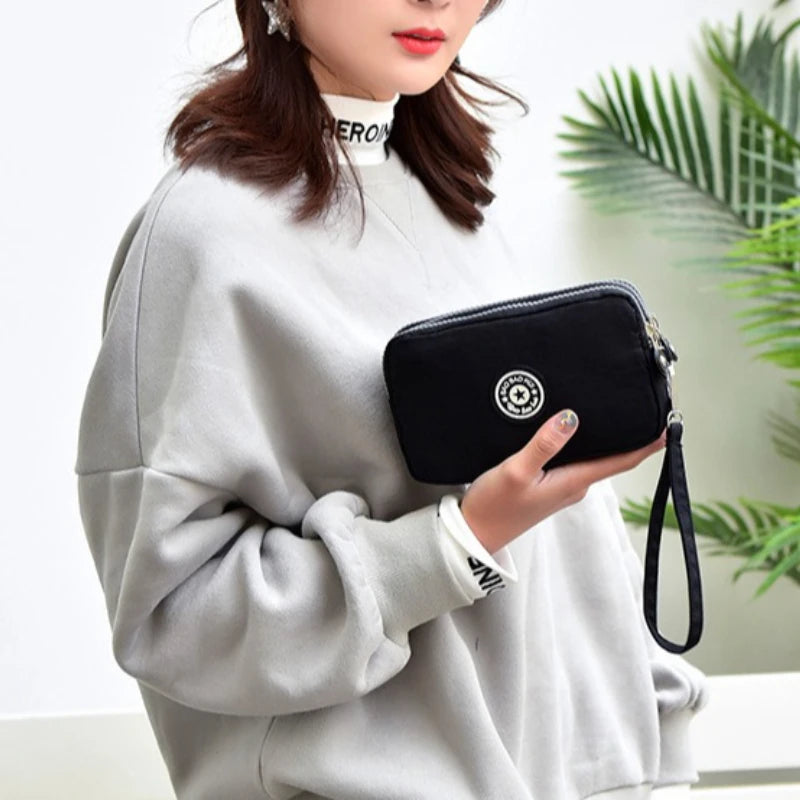 Stylish Jellyfish Print Triple Zipper Phone Bags, Compact Canvas Clutch Purse for Women’s Daily Essentials Casual Wallets Use