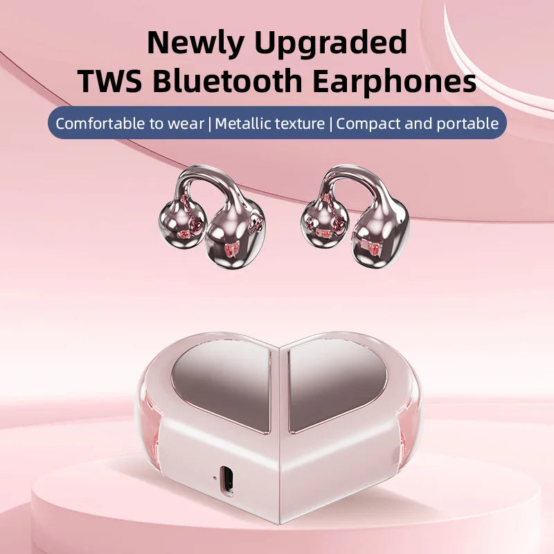 Rotating Heart Bluetooth Earphone Ear Clip Open Style Light Weight Comfortable Wear Headphone Listen Music Phone Call Cute