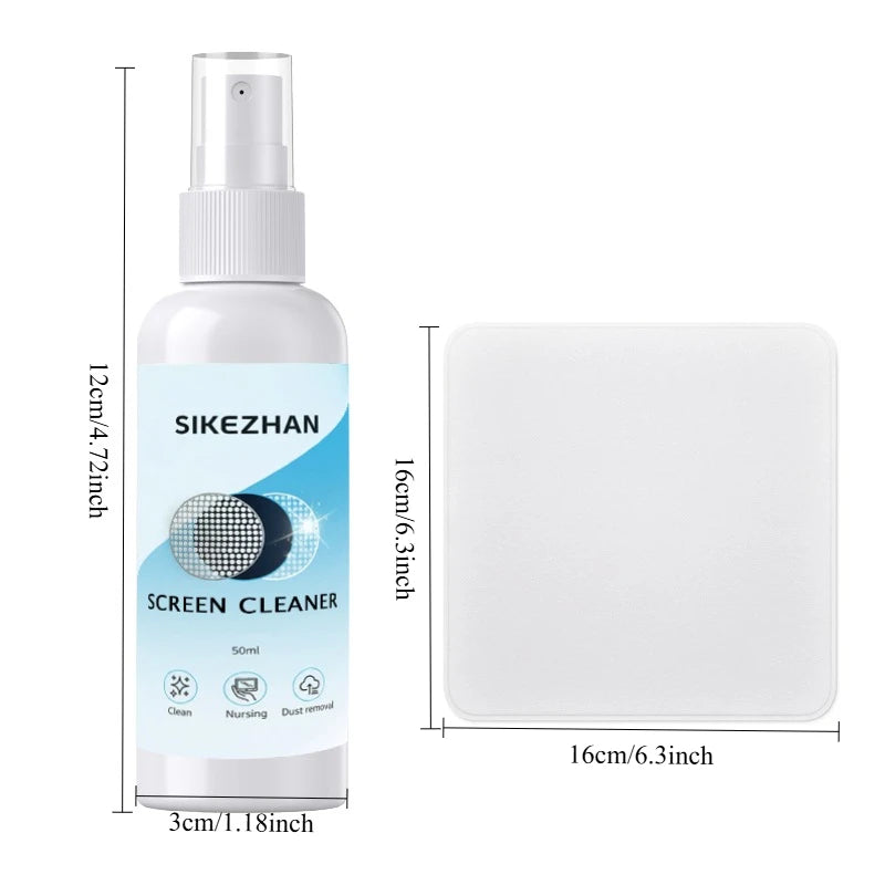 Screen Cleaner Spray + Polishing Cloth Set 50ml, Streak‑Free for Phone/Tablet/Laptop/Monitor, Removes Fingerprints, Oil & Dust