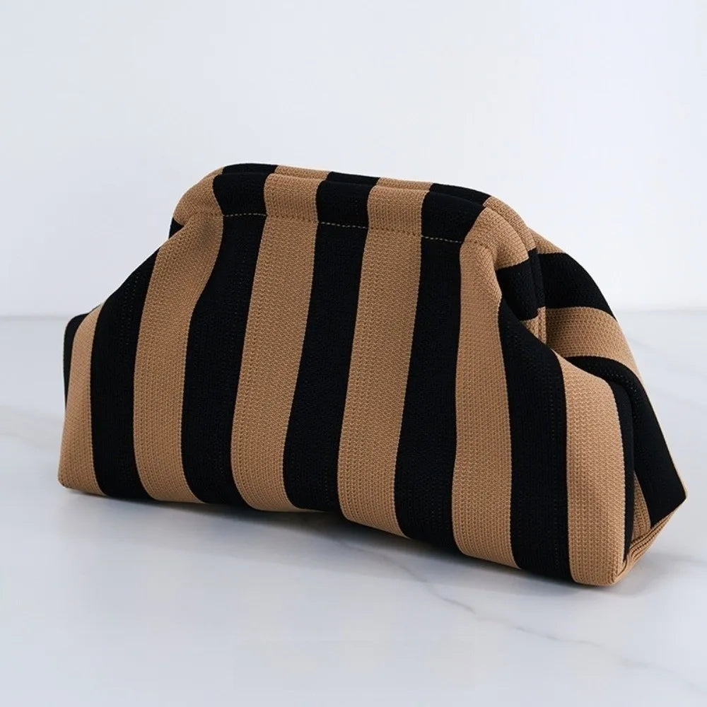 Elegant Woven Crochet Purses Large Capacity Striped Pattern Beach Clutch Handbags Woven Texture Colorblock Design