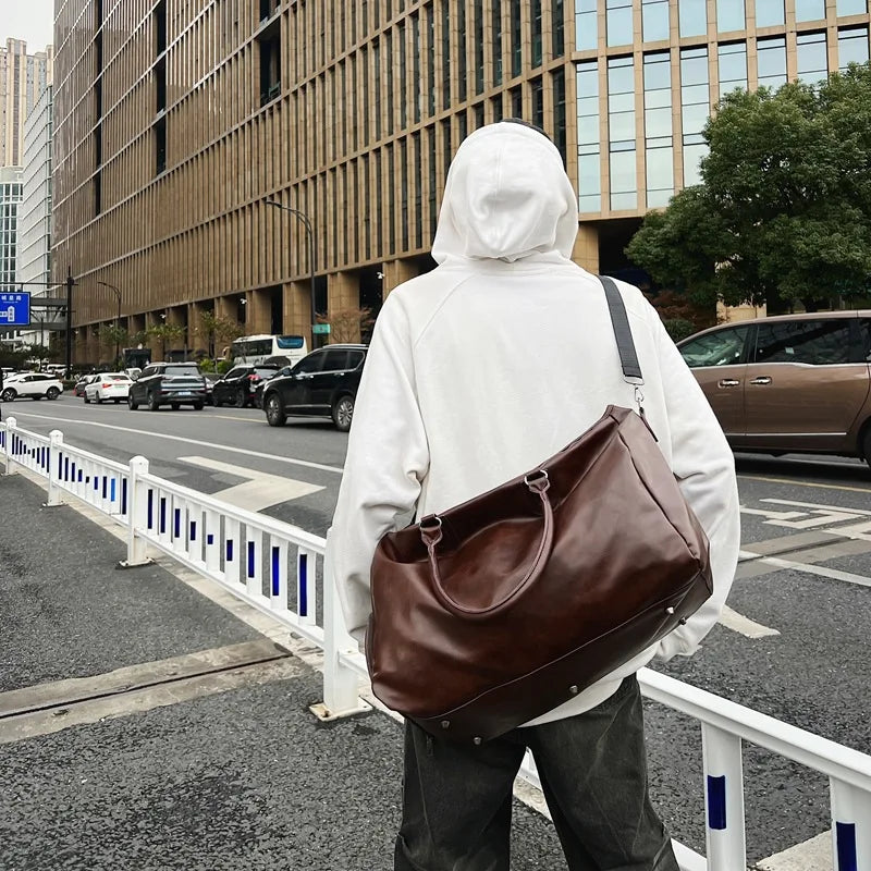 Large Capacity PU Fitness Bag Fashionable Travel Bag Short Trip Business Trip Luggage Bag Sports Yoga Storage Bag Unisex