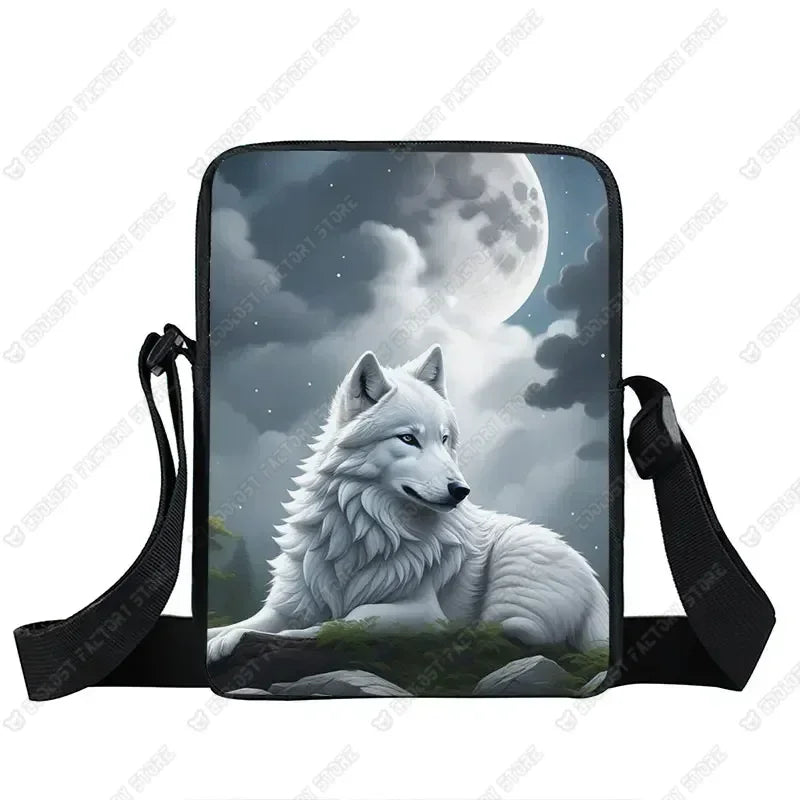 Howling Wolf Pattern Crossbody Bags Wolf Under The Moonlight Women Handbag Shoulder Bags Messenger Bag Key Phone Holder Book Bag
