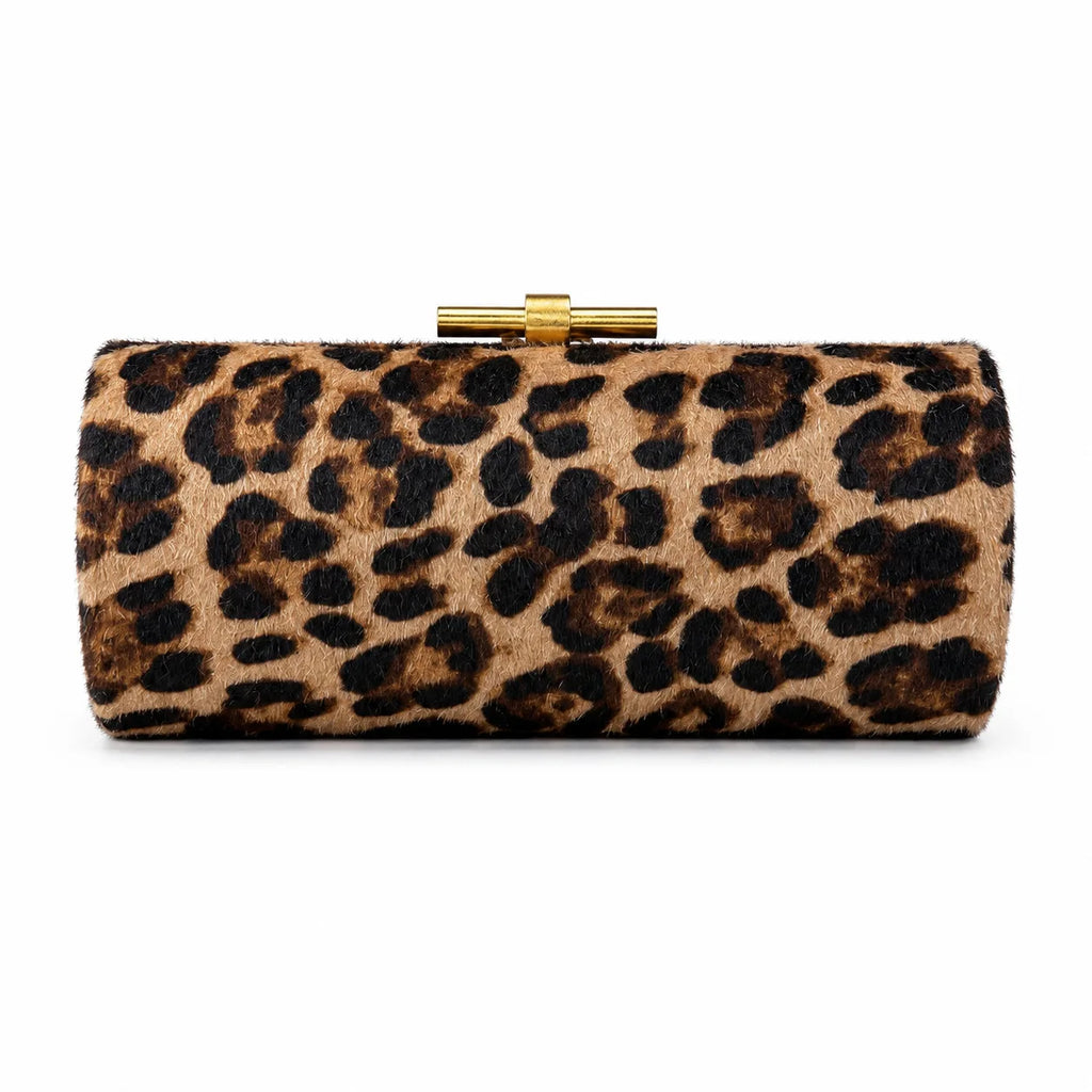 Exotic Leopard Print Velvet Clutch Bag Shoulder Crossbody for Evening Party Women's Fashion Handbag Chain Element Stylish