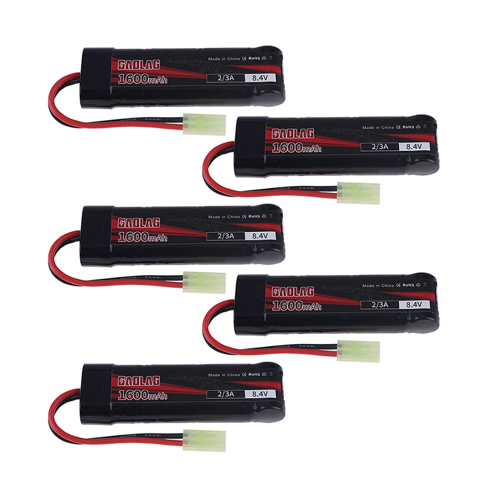 Airsoft Battery 7S 2/3A 8.4V 1600mAh NiMH Flat Battery Pack with Mini Tamiya Connector for MP5, Scar, M249, M240B, M60 Guns