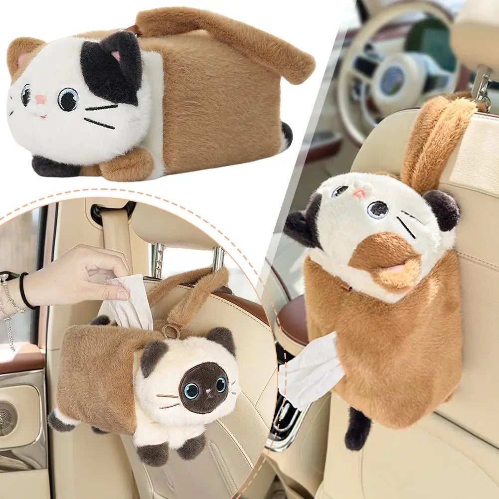New Car Tissue Box Cute Cartoon Cat Car Car Paper Box Hanging High-end Decoration Car Tissue Bag Car Tissue Box Car Accessories