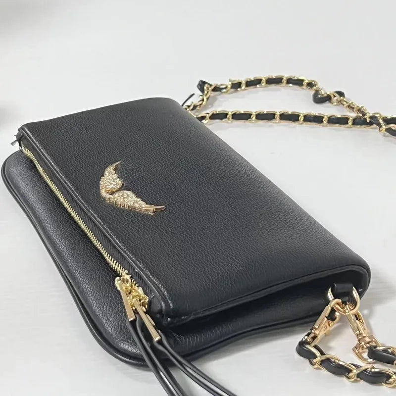 French Classic Genuine Leather Square Bag - European & American Fashion Versatile Wings Underarm Crossbody Bag