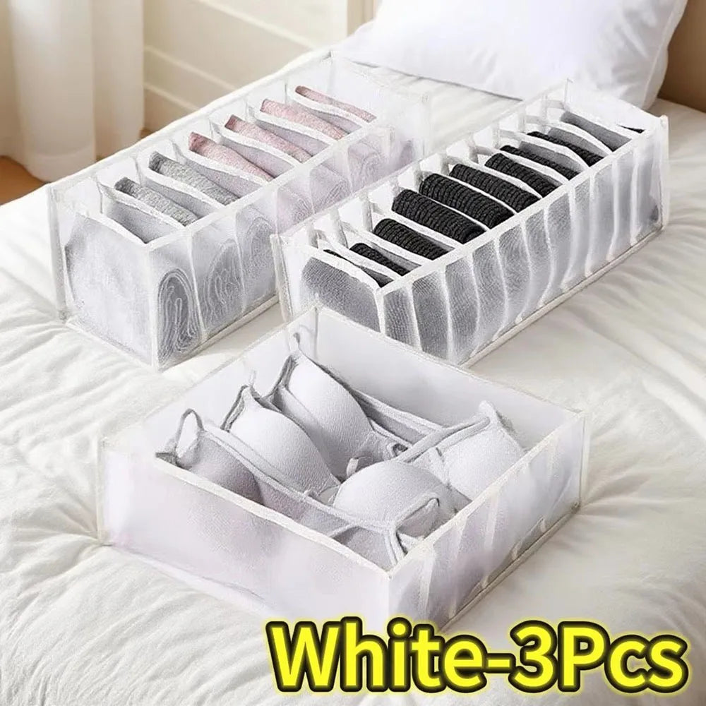 3-Pack Home Storage Boxes Foldable Plaid Underwear Combination Bags - Nylon Drawer Dividers for Socks Panties and Underwear