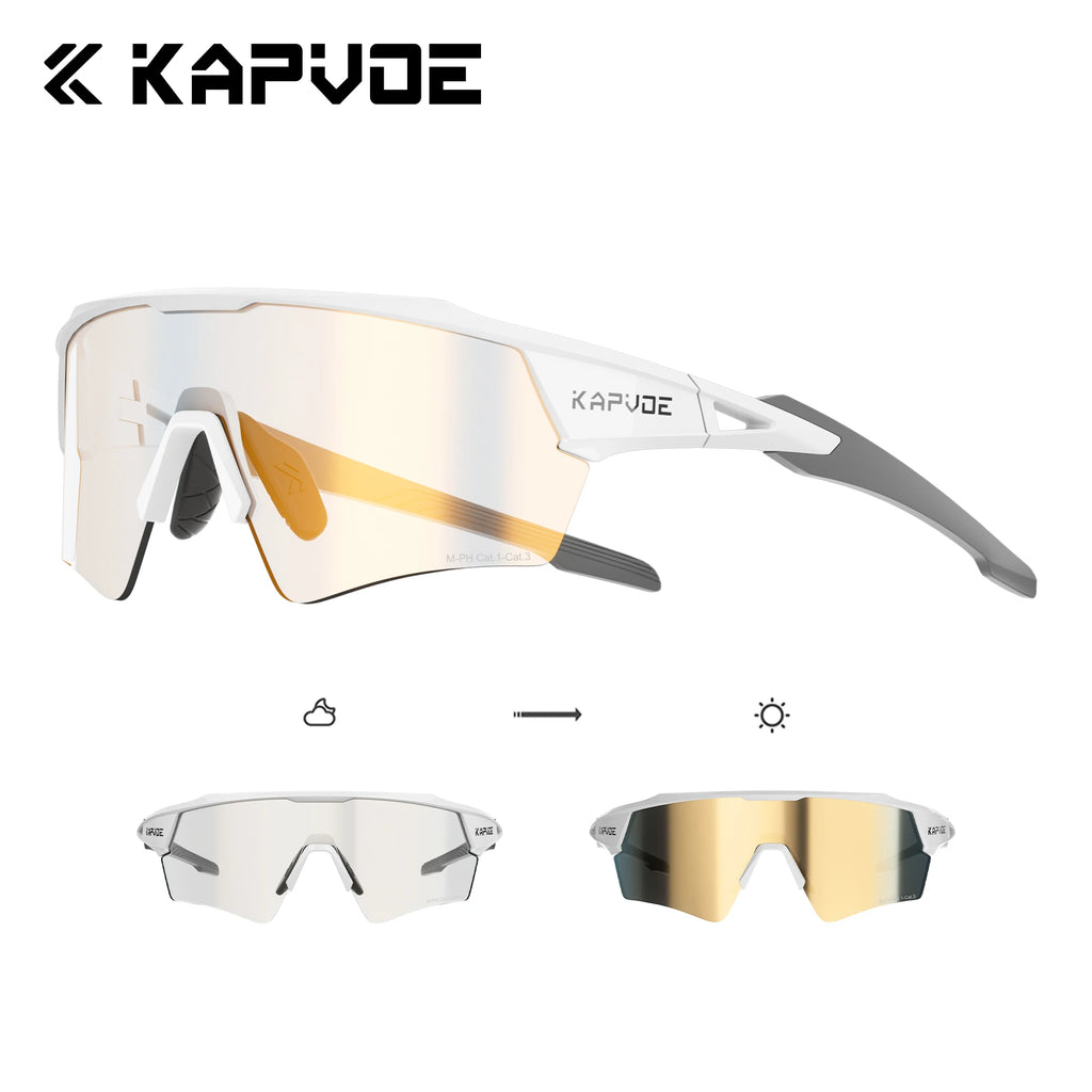 Kapvoe Hot Shadowless Photochromic Cycling Glasses Lighteight UV400 Sunglasses Men Women Bike MTB Eyewear Riding Outdoor Running