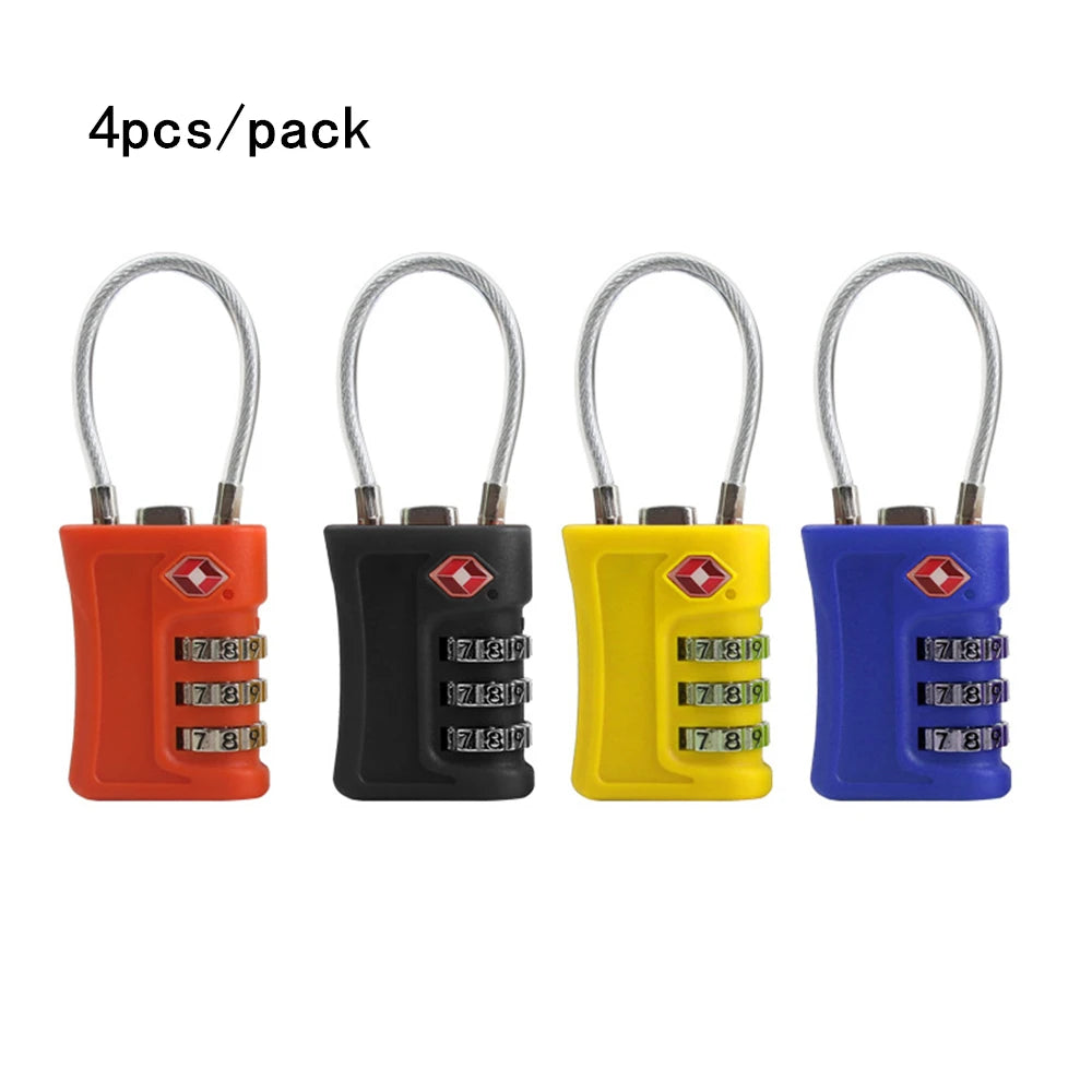 4 Pack TSA Customs Code Lock for Travel Luggage Password Changeable black Lock Contrast Design Padlock 3 Digit Combination Lock