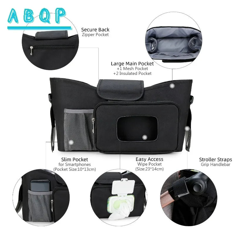Baby Stroller Hanging Bag Large Capacity Portable Baby Travel Supplies Storage Bag Multifunctional Fashionable Baby Stroller Bag
