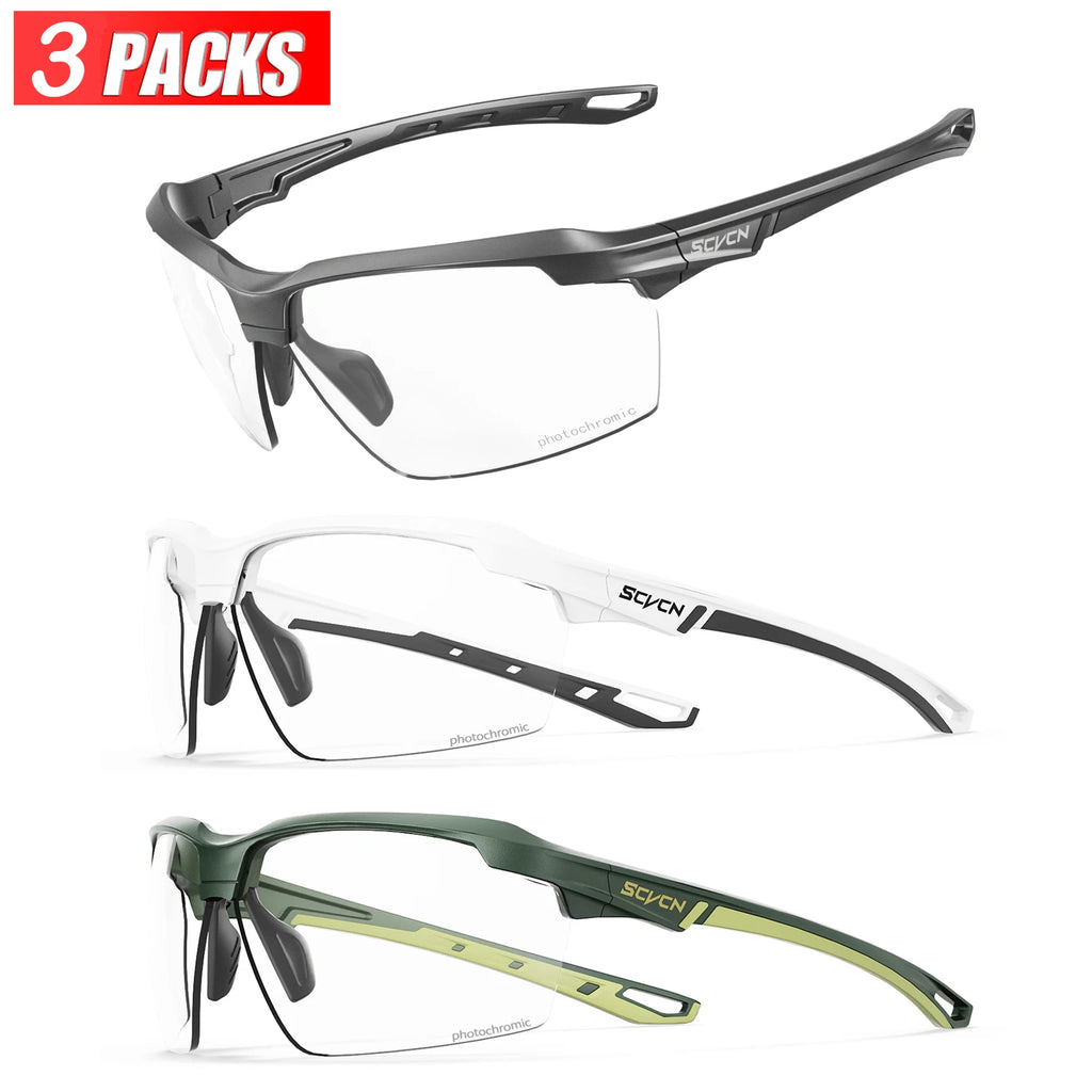 3PACKS SCVCN Hiking Eyewear Photochromic Cycling Sunglasses Glasses Bike MTB Bicycle Golf UV400 Sports Glasses for Men Women