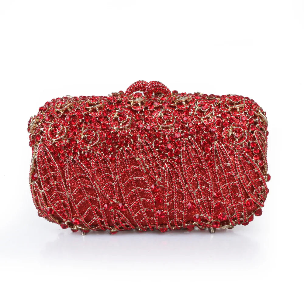 Full Stones Flower Party Box Clutch Purple/green Crystal Evening Bag Wedding Bridal Minaudiere Handbags Chain Women Bag