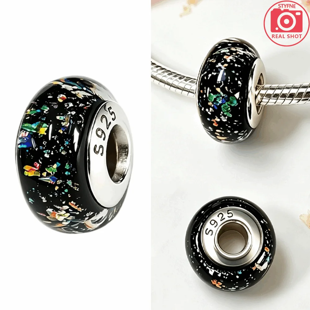 Silver-Plated Red White Stripe Glass Charms Beads Fit Original Bracelet Bag Keychain Charms Beads Pendant Diy Women Jewelry Gift