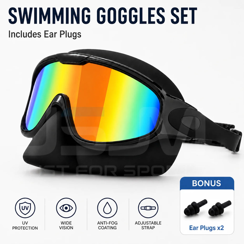 JSJM Upgraded Adult Swimming Goggles HD Anti-Fog Waterproof Swim Glasses Wide View UV Protection Adjustable Strap for Men Women