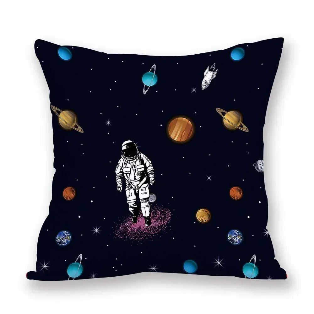 Cosmic pattern of the Sun, planets Double-sided Printed pillow cover Short plush Suitable living rooms sofas throw cushion cover