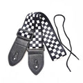 Black White Checkered Polyester Cotton PU Leather Head Ends Bass Ukulele Acoustic Electric Guitar Strap Accessories Parts