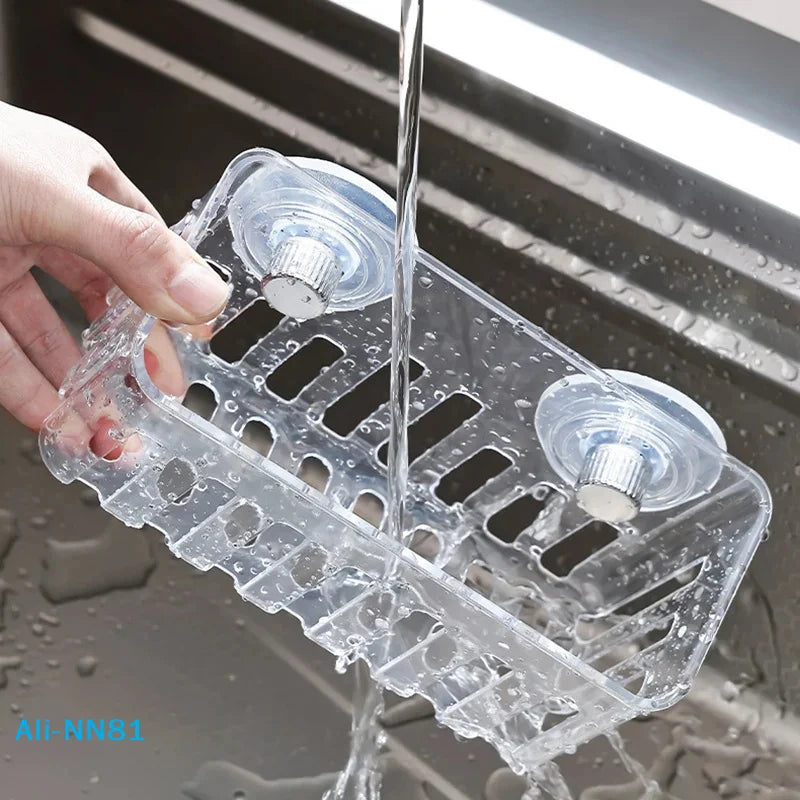 【N】Suction Cup Sink Rack Faucet Drain Rack Multifunctional Basket Kitchen Sponge Rack Punch-free Wall Mount