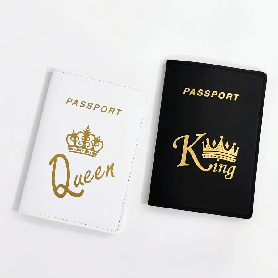 2PCS/Set Crown Graphic Lovers Passport Cover Case Card Holder Travel Accessories PU Leather Wallet Gift For Couples