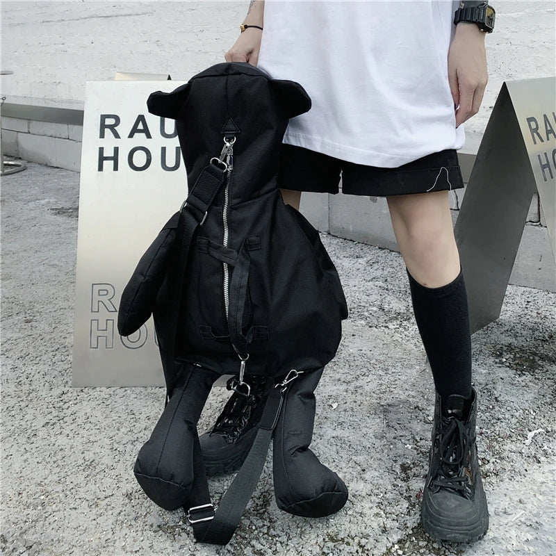 New Fashion Nylon Oxford Cloth Teddy Bear Design Backpack Personalized Motorcycle Style Multifunctional Portable Crossbody Bags