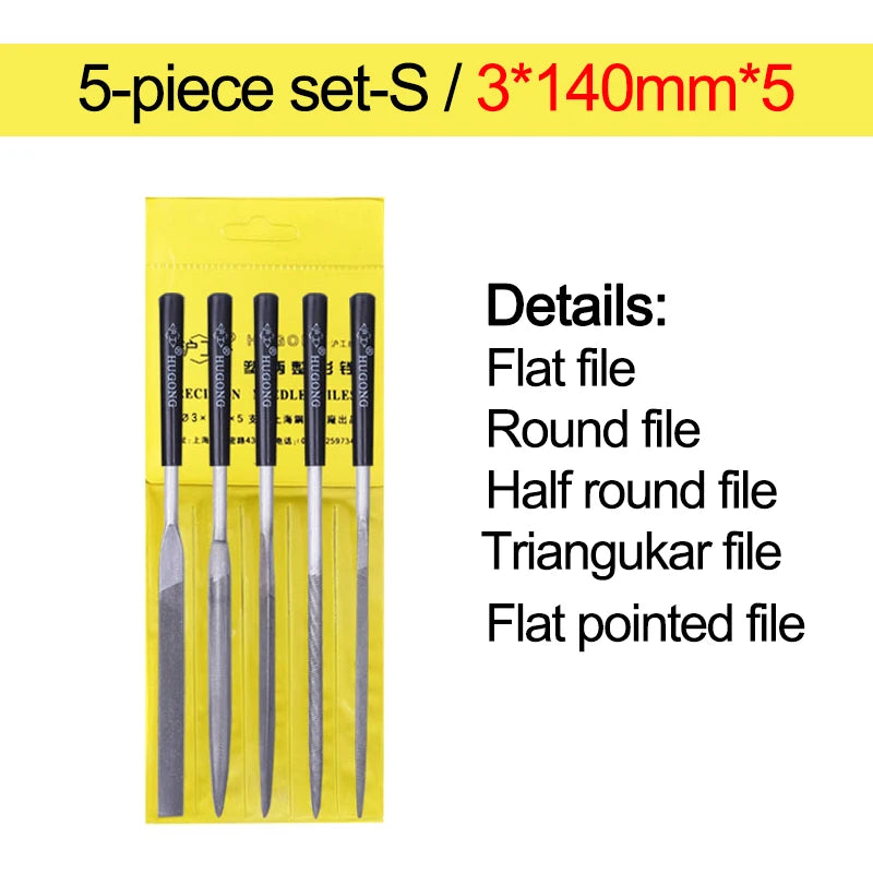 10/5pcs Diamond Files for Metal Jeweler Stone Polishing Wood Carving Craft Double-cut Plating Needle File Set 3x140mm Hand Tools
