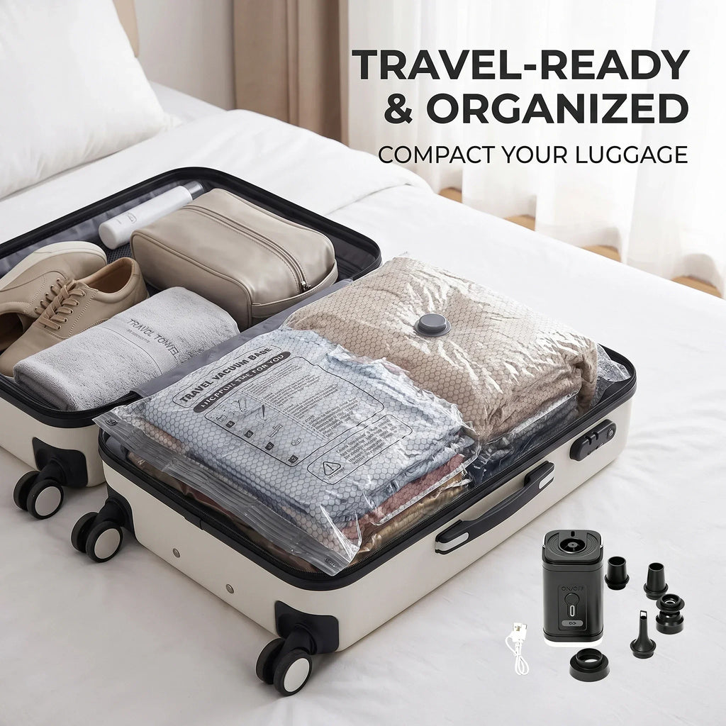 Travel Vacuum Storage Bag Electric Pump Carry On Compression Luggage, Vacuum Sealer Bags Moving Space Saver Reusable FANAN