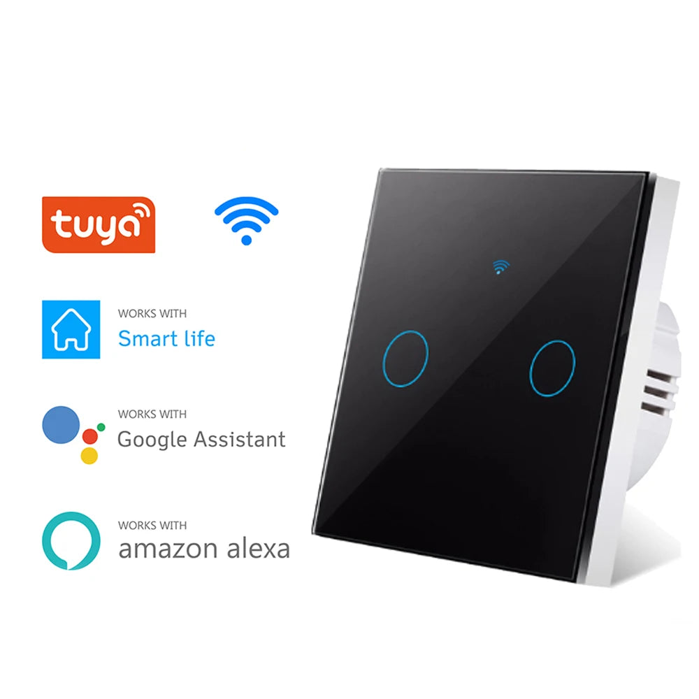 AXUS EU WiFi Smart Light Switches Touch Switch RF433 No Neutral Wire Work With Tuya Smart Life App Control Alexa Google Home