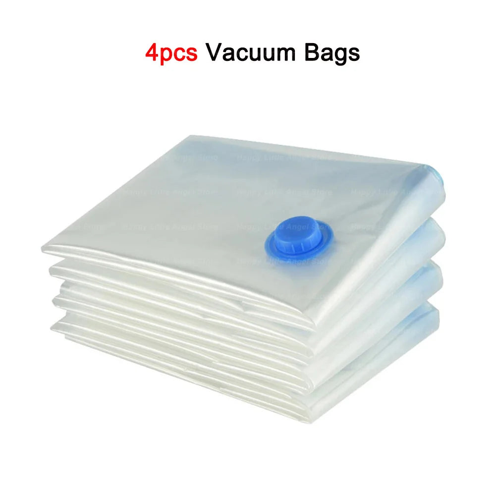 4pcs Reusable Vacuum Bags Transparent Folding Compressed Space Saving Vacuum Bag for Clothes Large Travel Container