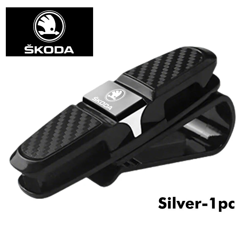 For Skoda Carbon Fiber Car Interior Sun Visor Sunglasses Clip Eyeglasses Holder Octavia A5 A7 RS Fabia Superb Rapid Karoq