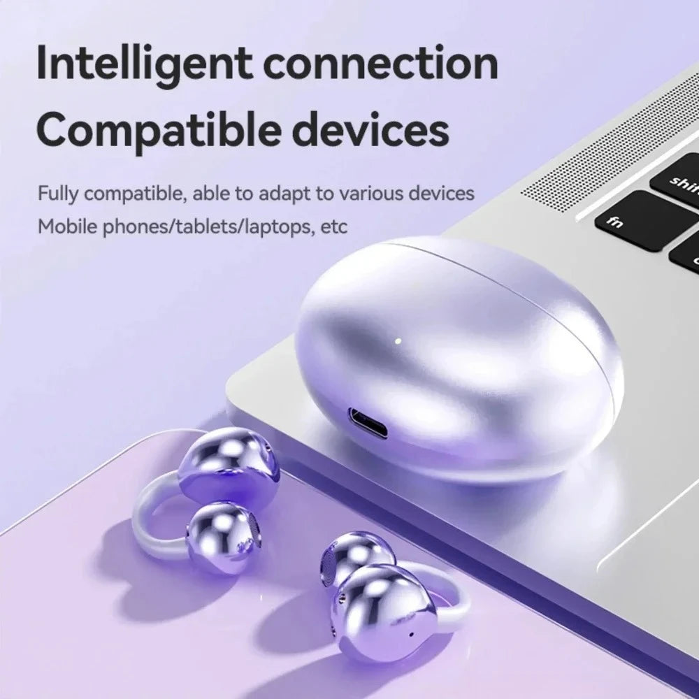 Wireless Open Ear Clip Bluetooth 5.3 Earphones Touch Control Stereo Sports Earbuds Noise Cancelling Headset with Mic for Music