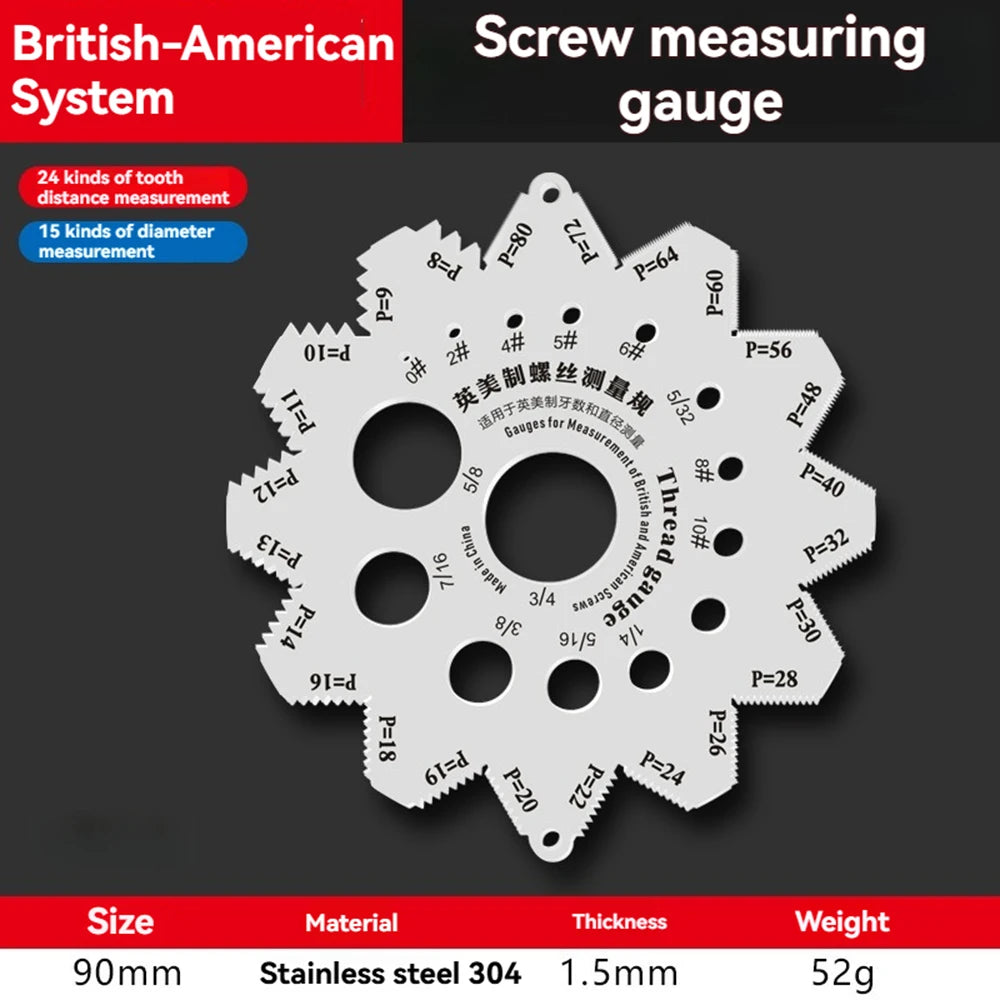 Thread Checker Screw Measurement Ruler Stainless Steel Caliper Metric for Measuring Screw Pitch Bit Bolt Nut Screw Gauges