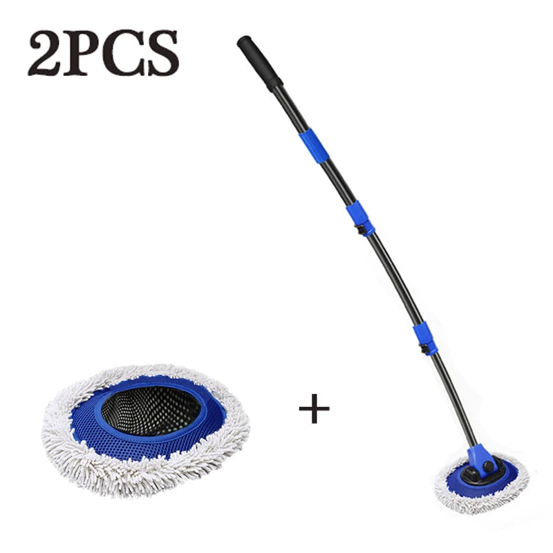 15° Curved Car Cleaning Brush Car Wash Brush Adjustable Four-section Telescopic Long Handle Mop Chenille Broom Detailing Washing