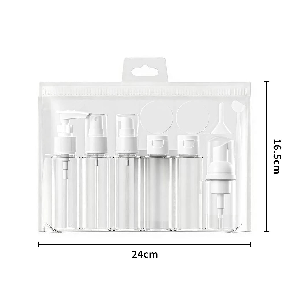11Pcs Set Refillable Travel Bottles Kit Leak-Proof Portable Clear Travel Cosmetic Containers for Shampoo Lotion Spray Foam Pump
